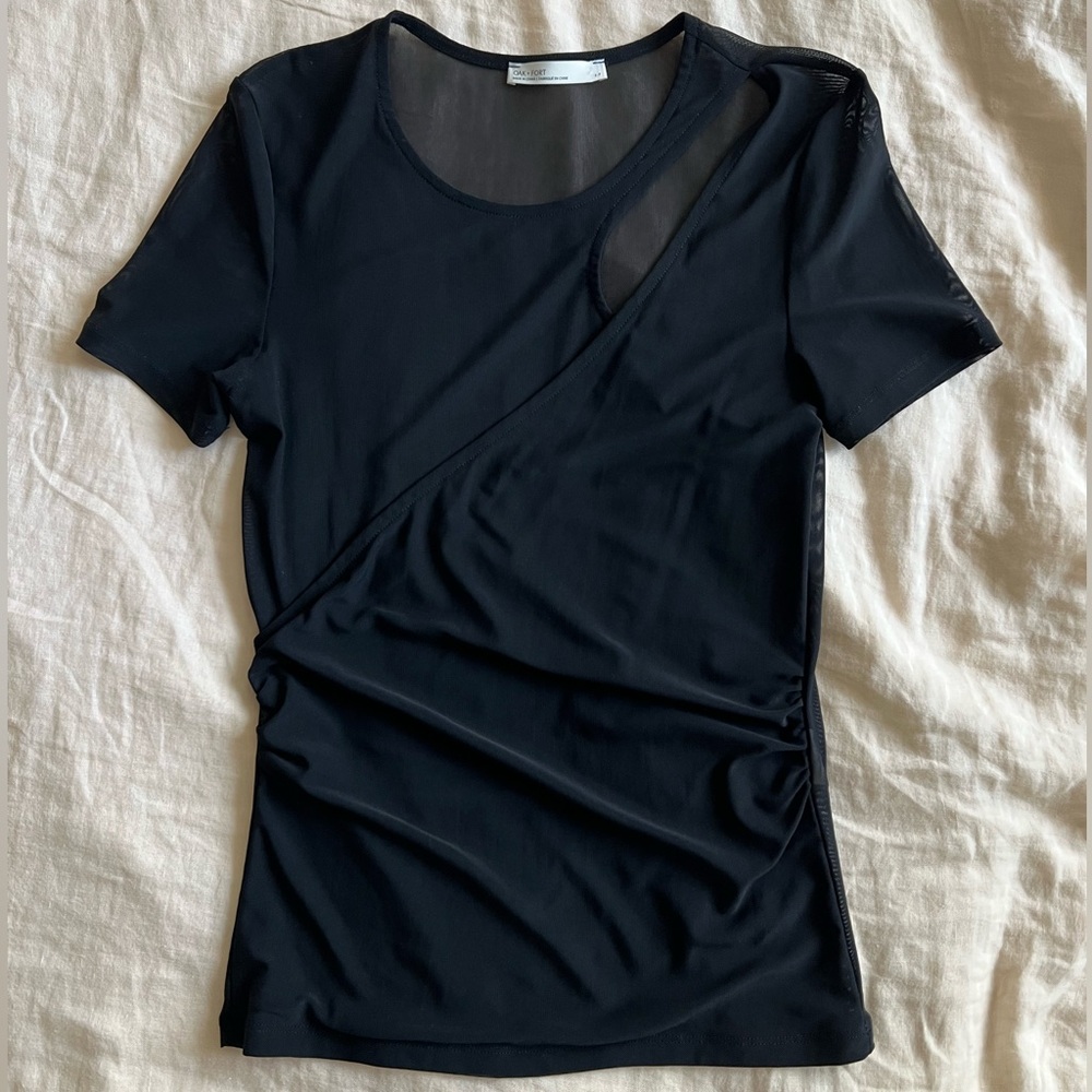 OAK + FORT Black Sheer Detail Blouse